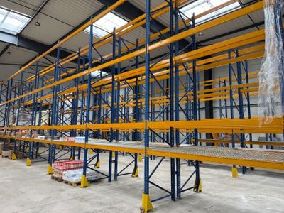 a large warehouse with lots of shelves and pallets in it
