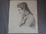 dessin au crayon représentant un homme portant une queue de cheval et une veste