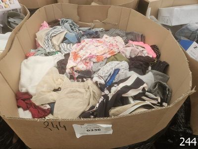 un carton rempli de vêtements sur le sol
