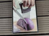 a picture of a magazine with a picture of a person cutting onions