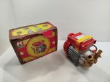 a red and yellow toy car and a red and yellow toy car