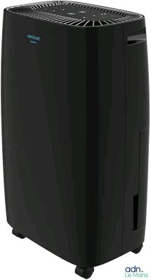 a black air purifier sitting on top of a white background
