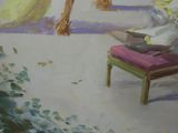 a painting of a person sitting on a bench