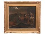 painting of a group of men riding horses in a mountainous landscape