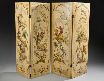 paravent à trois panneaux orné de peintures représentant des oiseaux et des fleurs