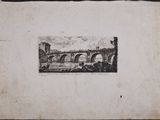 an old drawing of a bridge over a body of water