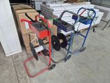 many different types of tools on a cart in a garage