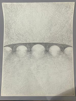 un dessin représentant un pont enjambant un plan d'eau