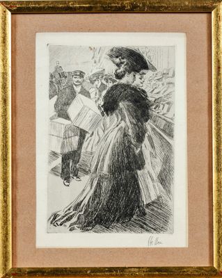 un dessin en noir et blanc représentant une femme en robe longue