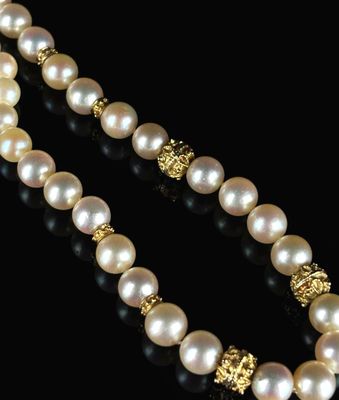 Collier de perles de culture alternées de perles en or bross…