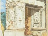 une illustration représentant une aquarelle d'un bâtiment avec une entrée