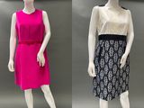 two mannequins dressed in pink and black are standing next to each other