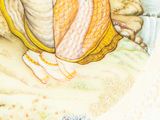 a painting of a woman sitting on the ground with a cat