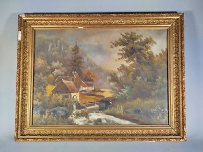 peinture sur le mur d'une pièce, avec en arrière-plan une peinture représentant une maison