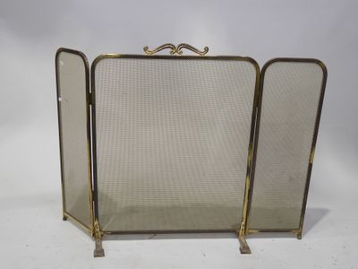 paravent de cheminée à trois panneaux en laiton ancien
