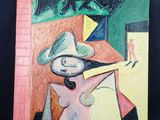 une image représentant un tableau d'une femme portant un chapeau et des lunettes