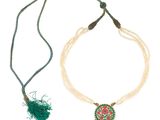 a close up of a necklace on a white background