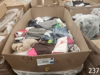 une boîte pleine de vêtements posée sur le sol