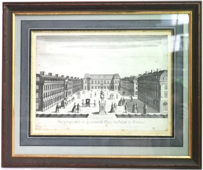 tableau représentant une place dans une ville avec une calèche