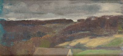 une photo d'un tableau représentant une ferme à la campagne