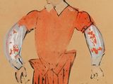 an image of a drawing of a man in an orange shirt and brown pants