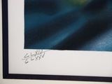 a picture of a picture of a green apple on a blue background