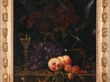 painting of a still life of fruit and a wine glass on a table