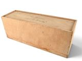 a wooden box with a lid on a white surface