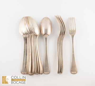 Suite de 6 fourchettes et 11 cuillères en argent 1er titre (… - Photo 1