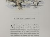 an old book with a drawing of a bridge over a river