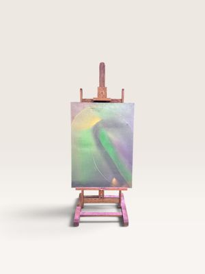 un chevalet d'artiste avec un tableau sur fond blanc
