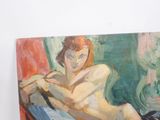 a painting of a woman sitting on a chair