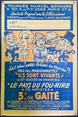une vieille affiche française annonçant un spectacle de personnages de dessins animés