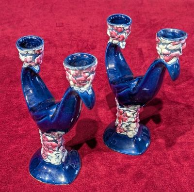 Paire de bougeoirs à deux lumières en Vallauris - H.