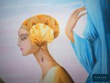 a painting of a woman with a turban on her head