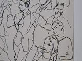 a drawing of a group of people in a room