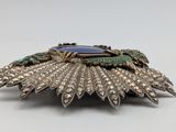 a close up of a broochle on a white surface
