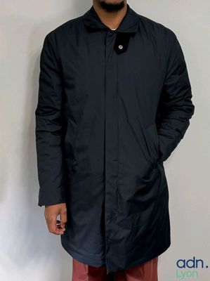 Parka longue bleu marine à col en velours côtelé - JAQK - Ta…