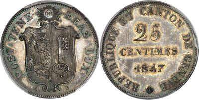 a silver coin with a coat of arms on it