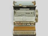 an old type of cash register on a white background