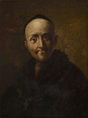 a painting of a man in a black coat with a fur collar