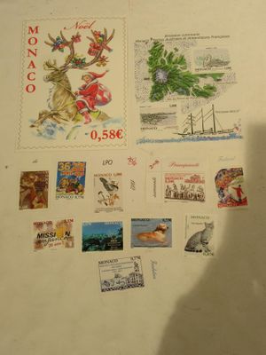 a picture of a refrigerator with many stamps on it