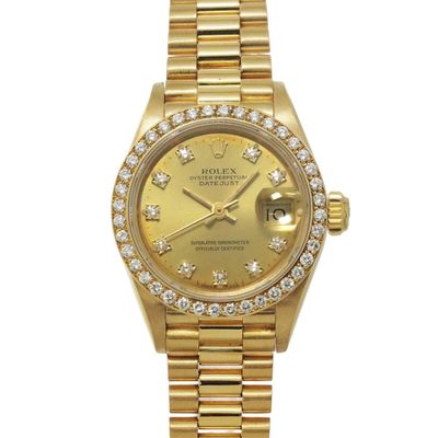 rolex lady ' s 18k yellow gold diamond watch