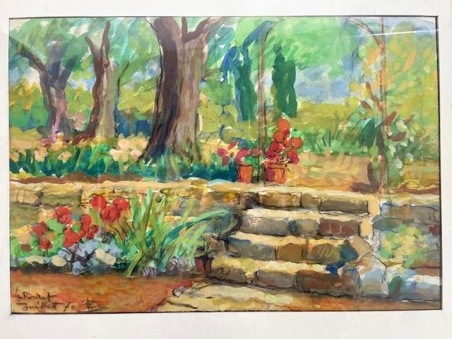 Philippe Georges BERMYN (1905 - 1972). Le petit escalier. Crayon, aquarelle et gouache sur papier, monogrammé, situé ...