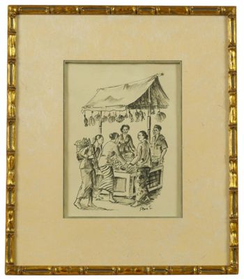 an image of a drawing of a group of people at a market