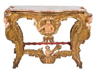 Paire de magnifiques consoles en bois sculpté, doré et polyc… (photo 2)