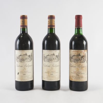 trois bouteilles de vin sont alignées sur une surface blanche