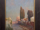 an image of a painting of a landscape with trees in the foreground