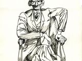 drawing of a man sitting in a chair with his legs crossed