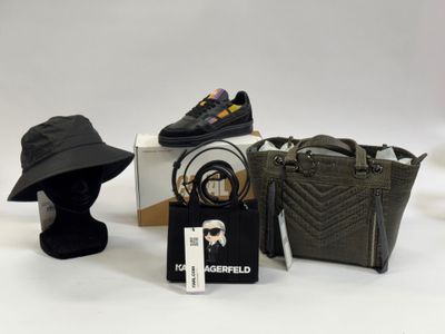 Fort ensemble d'environ 30 articles comprenant sacs, portefeuille, bot